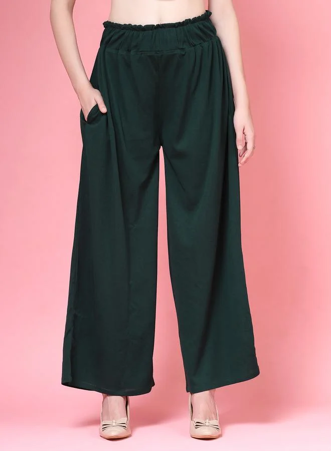 بوز PAUSE Women Green Solid High-Rise Wide-Leg Pants