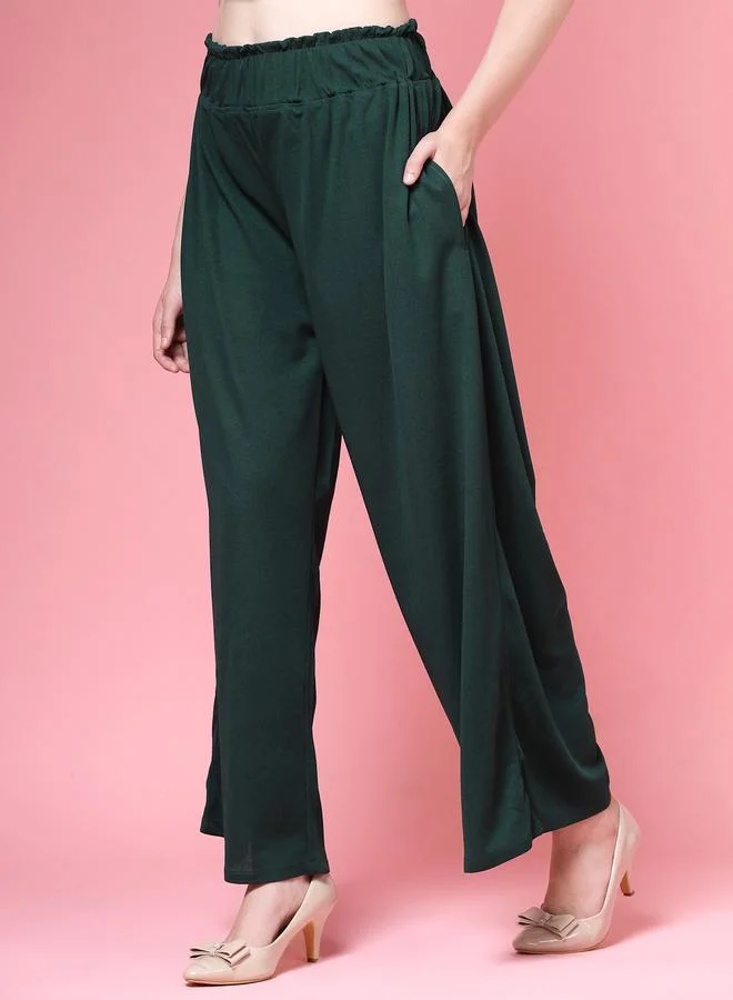 بوز PAUSE Women Green Solid High-Rise Wide-Leg Pants
