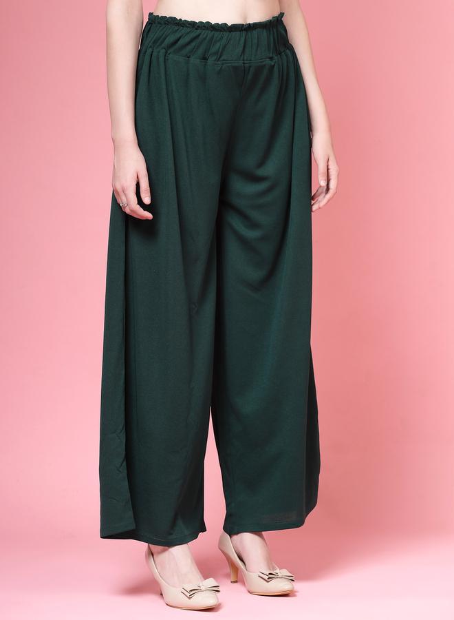 PAUSE PAUSE Women Green Solid High-Rise Wide-Leg Pants - Image 3