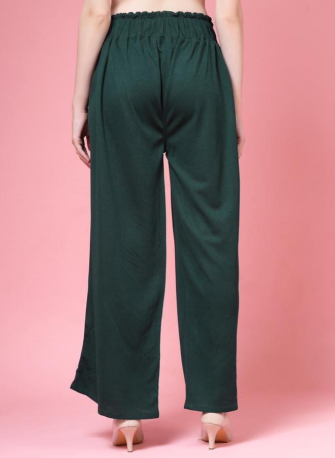 PAUSE PAUSE Women Green Solid High-Rise Wide-Leg Pants - Image 4