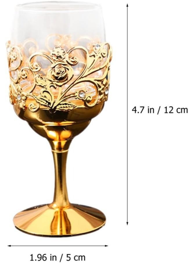 Bluejw Metal Craft Wine Goblet Glass Cup, Gold European Style High Stem Reusable Drinking Glass for Home Bar Party, Decorative Metal Frame Wine Cups - Image 2