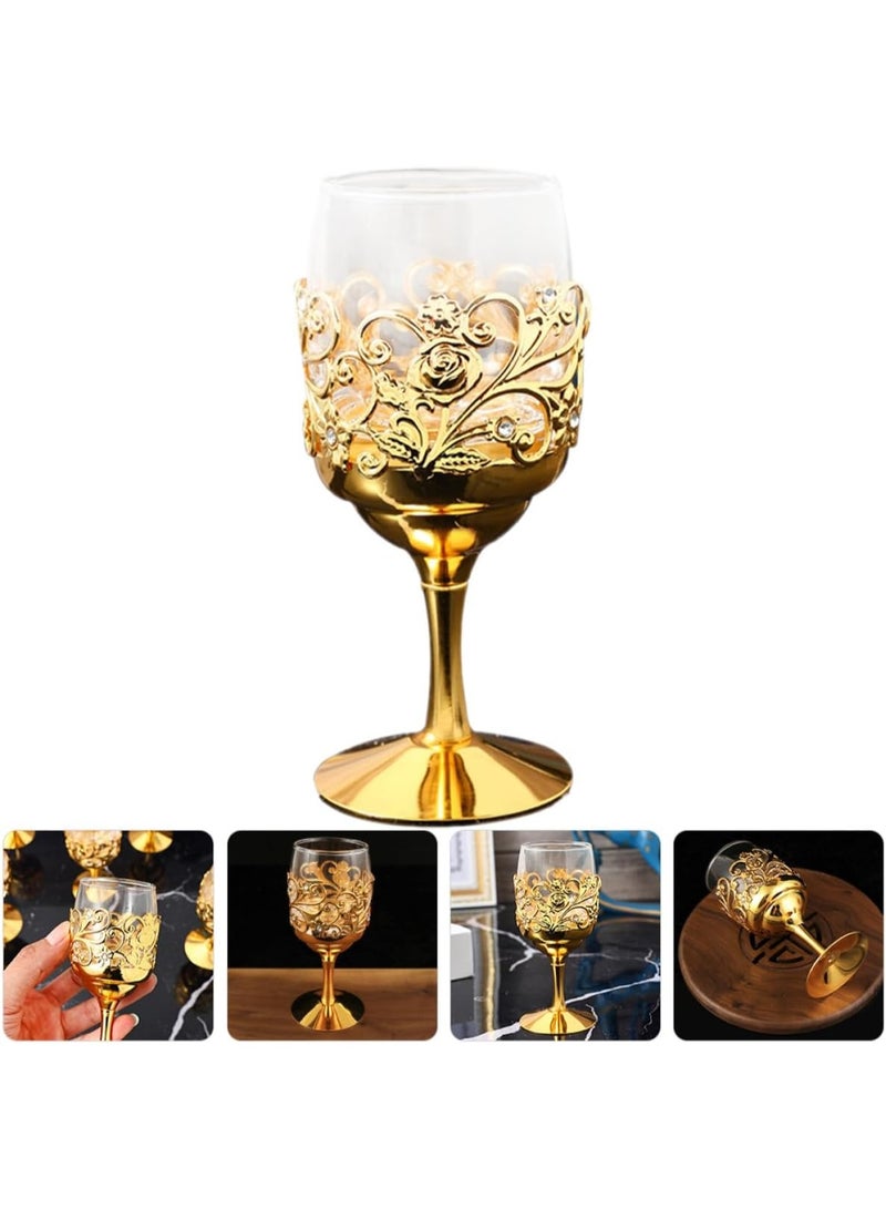 Bluejw Metal Craft Wine Goblet Glass Cup, Gold European Style High Stem Reusable Drinking Glass for Home Bar Party, Decorative Metal Frame Wine Cups - Image 5