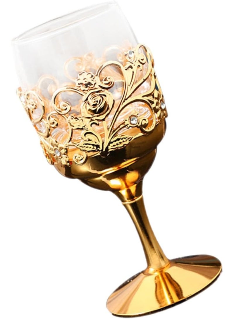Bluejw Metal Craft Wine Goblet Glass Cup, Gold European Style High Stem Reusable Drinking Glass for Home Bar Party, Decorative Metal Frame Wine Cups - Image 1