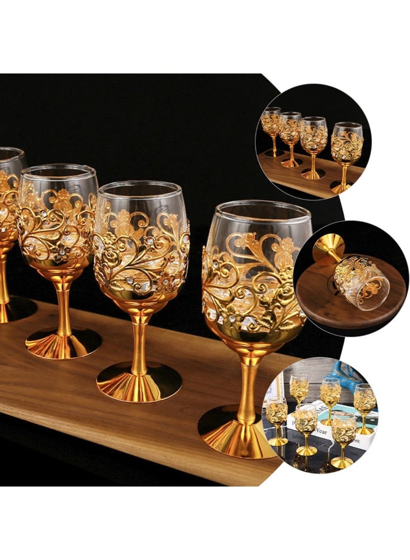 Bluejw Metal Craft Wine Goblet Glass Cup, Gold European Style High Stem Reusable Drinking Glass for Home Bar Party, Decorative Metal Frame Wine Cups - Image 3