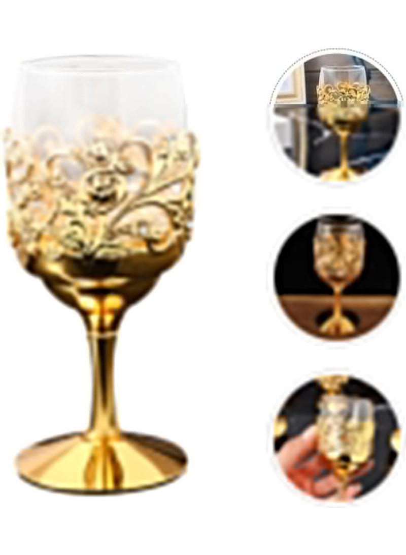Bluejw Metal Craft Wine Goblet Glass Cup, Gold European Style High Stem Reusable Drinking Glass for Home Bar Party, Decorative Metal Frame Wine Cups - Image 4