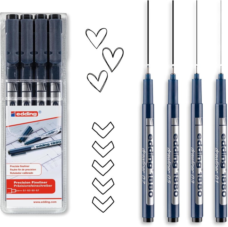 Edding 1880 profipen - black - set of 4 -line width 0.25-0.7 mm-fineliner pen for precise writing, sketching and technical drawing - fine, metal-encased nib - suitable for use with rulers and stencils - Image 1