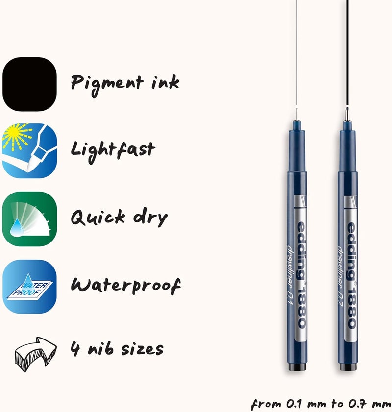 Edding 1880 profipen - black - set of 4 -line width 0.25-0.7 mm-fineliner pen for precise writing, sketching and technical drawing - fine, metal-encased nib - suitable for use with rulers and stencils - Image 2