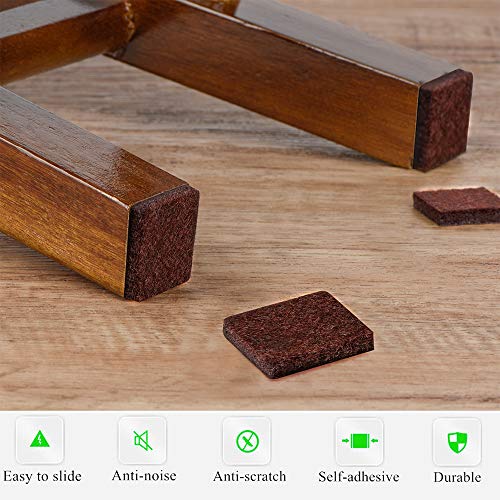PremiFix Square Felt Pads for Chair Legs, Furniture Pads 1 Inch 48 Pieces Pack Brown, for Hardwood Floor 5mm Thick - Image 4