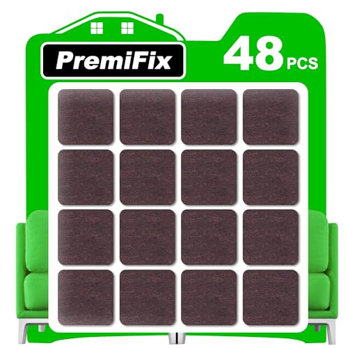 PremiFix Square Felt Pads for Chair Legs, Furniture Pads 1 Inch 48 Pieces Pack Brown, for Hardwood Floor 5mm Thick - Image 1