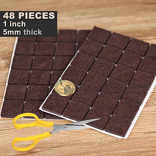 PremiFix Square Felt Pads for Chair Legs, Furniture Pads 1 Inch 48 Pieces Pack Brown, for Hardwood Floor 5mm Thick - Image 5