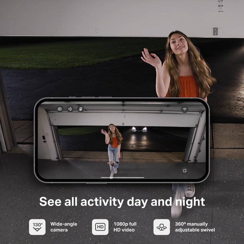 Chamberlain كاميرا أمان جراج myQ الذكية – فيديو بدقة 1080p، رؤية ليلية، كشف حركة، مغناطيسية، واي فاي، صوت ثنائي الاتجاه، تحكم عبر الهاتف الذكي - Image 3