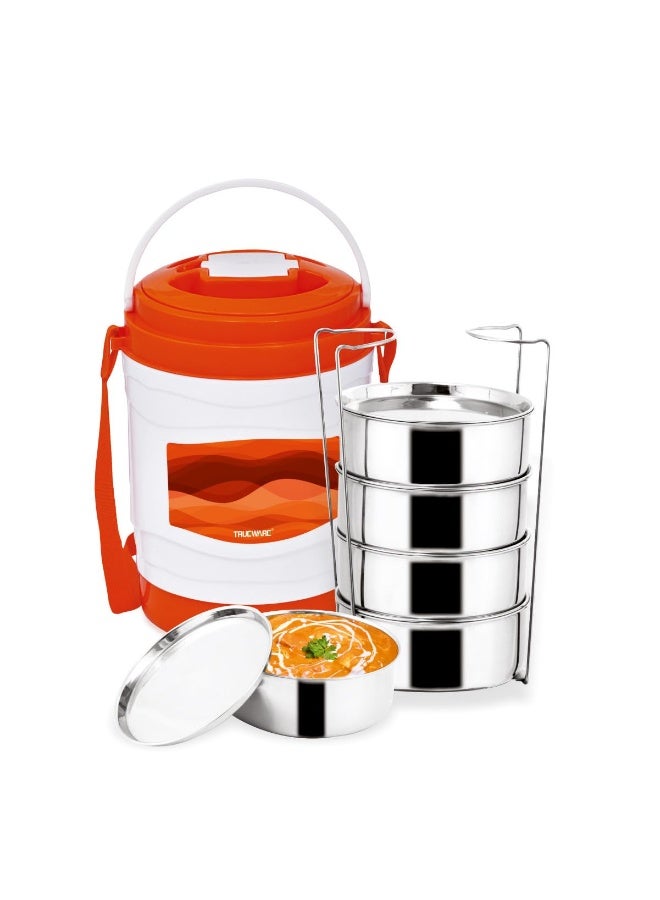 Trueware Marina 5 Lunch Box with 5 Steel Container, 300 ml X 5  | PU Insulated | Tiffin | Hot Lunch Box | Leak Proof | Easy to Carry | Food Grade | BPA Free | Office | Outdoors | for Men Women - Image 1