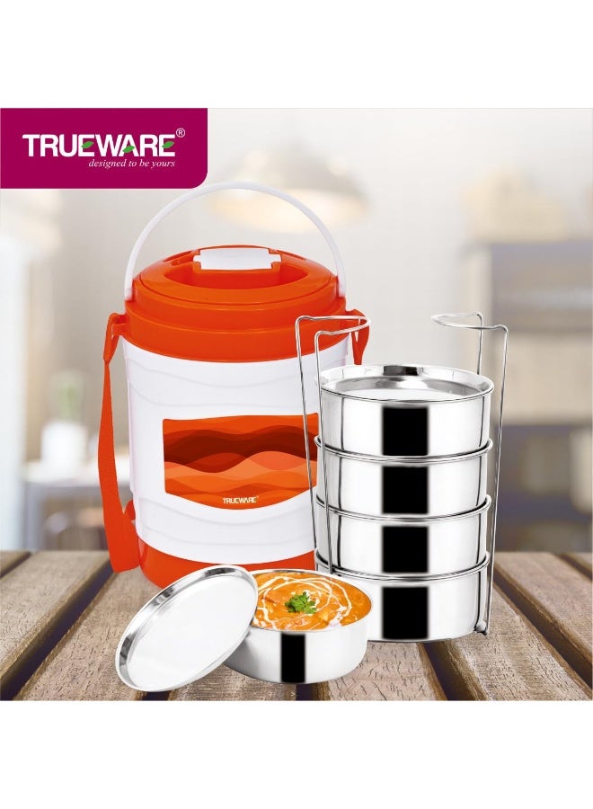 Trueware Marina 5 Lunch Box with 5 Steel Container, 300 ml X 5  | PU Insulated | Tiffin | Hot Lunch Box | Leak Proof | Easy to Carry | Food Grade | BPA Free | Office | Outdoors | for Men Women - Image 4