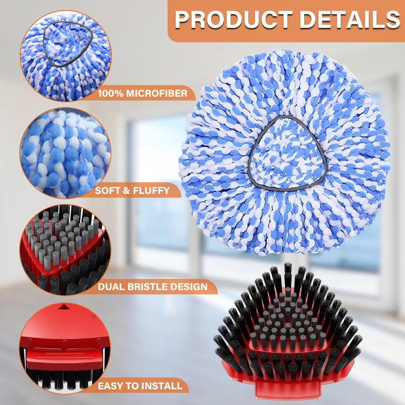 Fatmass Spin Mop Head Replacement for O Cedar RinseClean 2-Tank System,2 Mop Replace Heads + 1 Upgrade Scrubber Brush, 100% Microfiber Mop Refills Deep Cleaning Machine Washable - Image 3