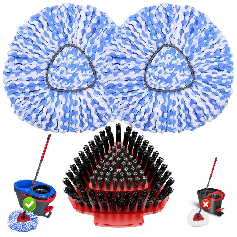 Fatmass Spin Mop Head Replacement for O Cedar RinseClean 2-Tank System,2 Mop Replace Heads + 1 Upgrade Scrubber Brush, 100% Microfiber Mop Refills Deep Cleaning Machine Washable - Image 1