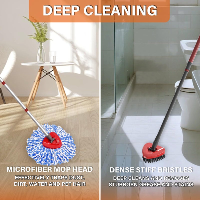 Fatmass Spin Mop Head Replacement for O Cedar RinseClean 2-Tank System,2 Mop Replace Heads + 1 Upgrade Scrubber Brush, 100% Microfiber Mop Refills Deep Cleaning Machine Washable - Image 5