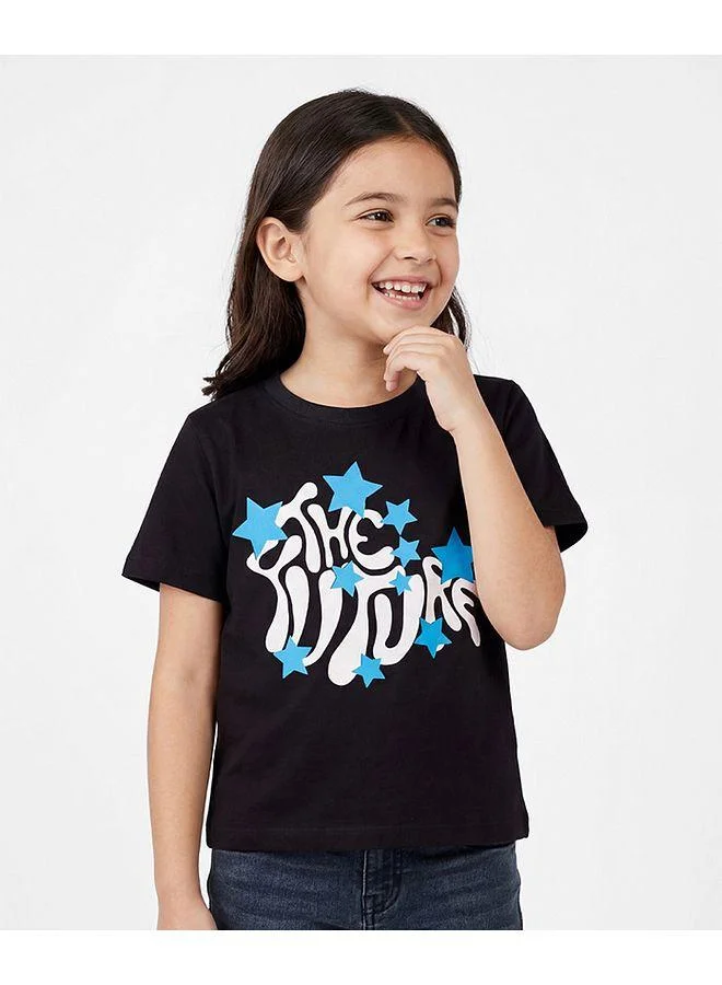 Pine Kids Pine Kids Cotton Knit Half Sleeves T-Shirt with Text Print - Black