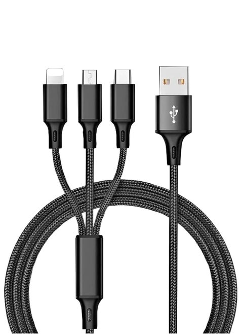 3 in 1 USB Quick And Fast Charging Multiple Cables iphone android type-C 120cm Black