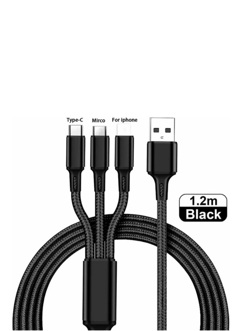 جو-ديز - 3 في 1 USB شحن سريع وكابلات متعددة آيفون أندرويد تايب سي 120 سم أسود - Image 1