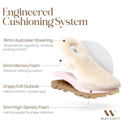 WaySoft Women's Genuine Australian Sheepskin Slippers, 18mm Wool Pile, Memory Foam, Durable Anti-Slip EVA Sole - Image 4