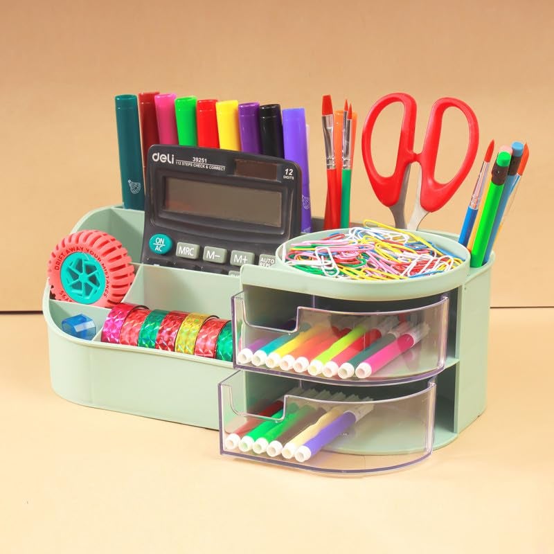Anshri Desk Makeup Brush Organizers Box and Makeup Organizers for Desk Desktop Storage Stationery Supplies Cute Pencil Cup Pot for Office School Home Makeup Storage Box (Pista) - Image 3
