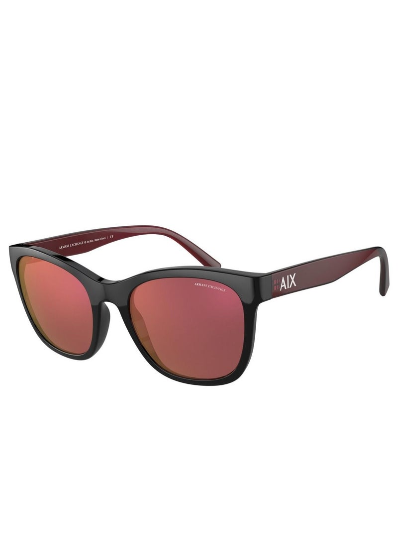 Armani Exchange - Armani Exchange Cat Eye Women's Sunglasses, Shiny Black with Reddish/Rose-Colored Lenses AX4105SF 8255D0 Lens Size: 54mm - Image 1