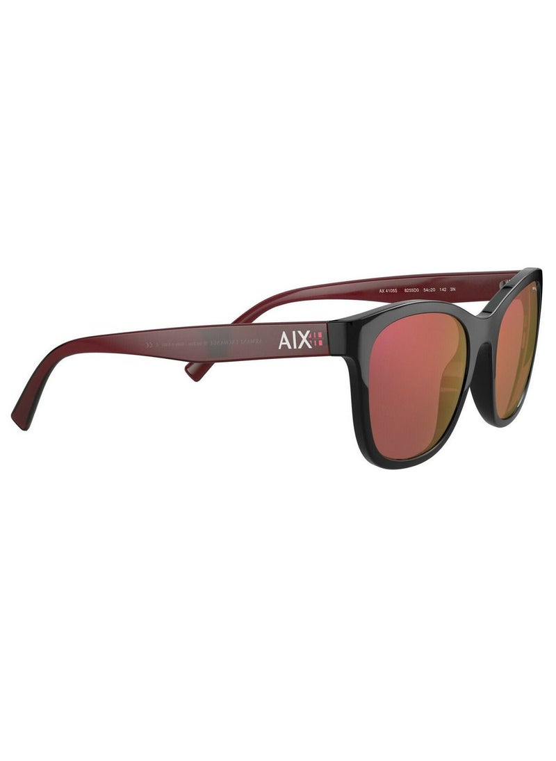 Armani Exchange - Armani Exchange Cat Eye Women's Sunglasses, Shiny Black with Reddish/Rose-Colored Lenses AX4105SF 8255D0 Lens Size: 54mm - Image 1