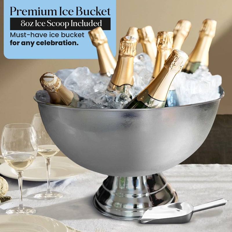 Premium 12L Large Ice Bucket for Parties - Silver Stainless Steel Beverage Tub with Scoop - Image 3