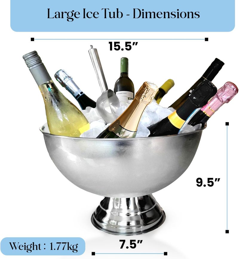Premium 12L Large Ice Bucket for Parties - Silver Stainless Steel Beverage Tub with Scoop - Image 2