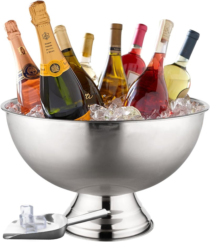 Premium 12L Large Ice Bucket for Parties - Silver Stainless Steel Beverage Tub with Scoop - Image 1