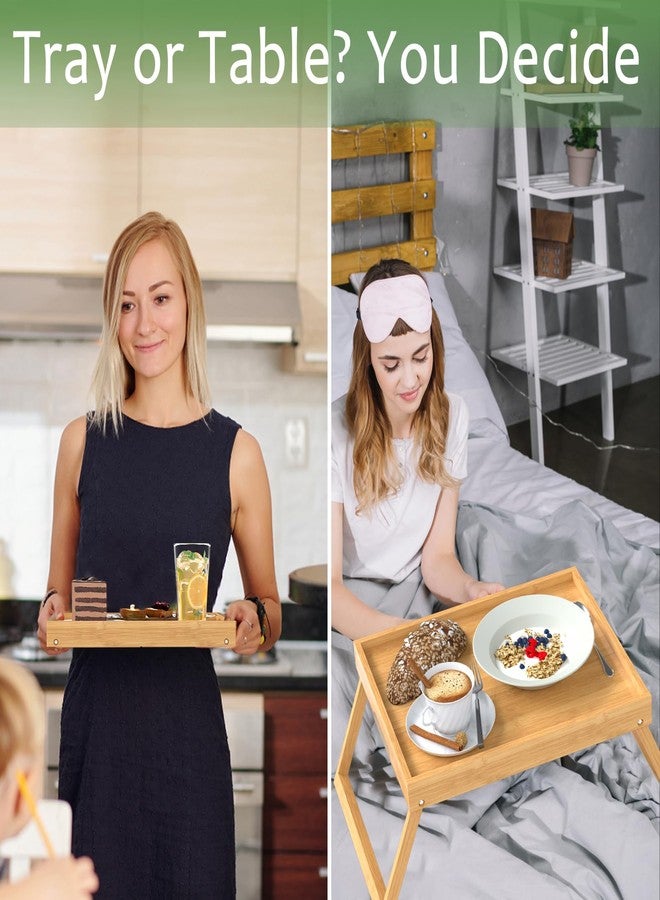 promitop Bamboo Bed Tray Table with Foldable Legs, Breakfast in Bed Tray for Eating, Kitchen Serving Trays, Folding Table for Sofa, Beds, Eating, Working, Used As Laptop Desk Snack Trays, Brown - Image 5