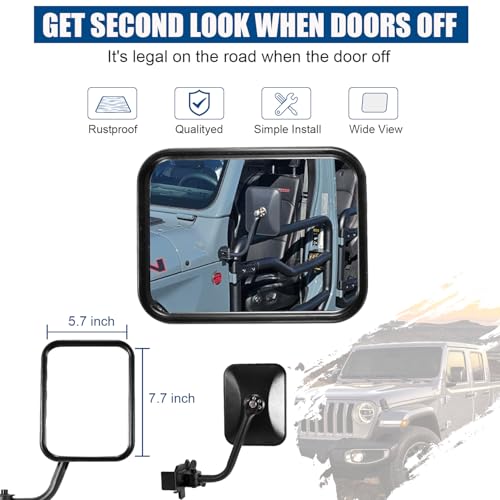 SUNPIE Mirrors Doors off Compatible with Jeep Wrangler JL/JLU 2018-2025 and Jeep Gladiator (JT) 2019-2025, Doorless Side Mirrors for JL Install Tube Door, NOT for JL 4XE - Image 5