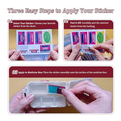 YIXIAN Pill Organizer with Medicine Labels 161 Labels Travel Daily Pill Container Mini Medication Organizer Storage Pill Organizer Travel Essentials Pill Case 7 Day (Pink, 1 Pack) - Image 2