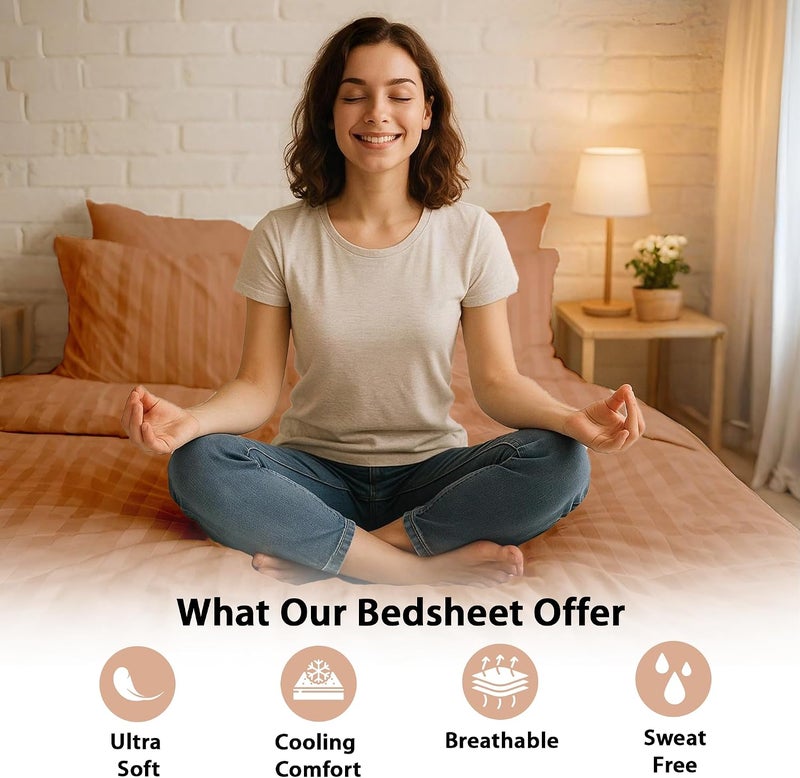 MOONCEE 6Pcs Bed Sheet King Size Set With Duvet Cover 220x240 Microfiber Bed Sheets Bedding Set Includes 1 Fitted Sheet, 1 Quilt Cover & 4 Pillows Cases (Peach, 6Pcs Duvet Cover Set- King) - Image 2