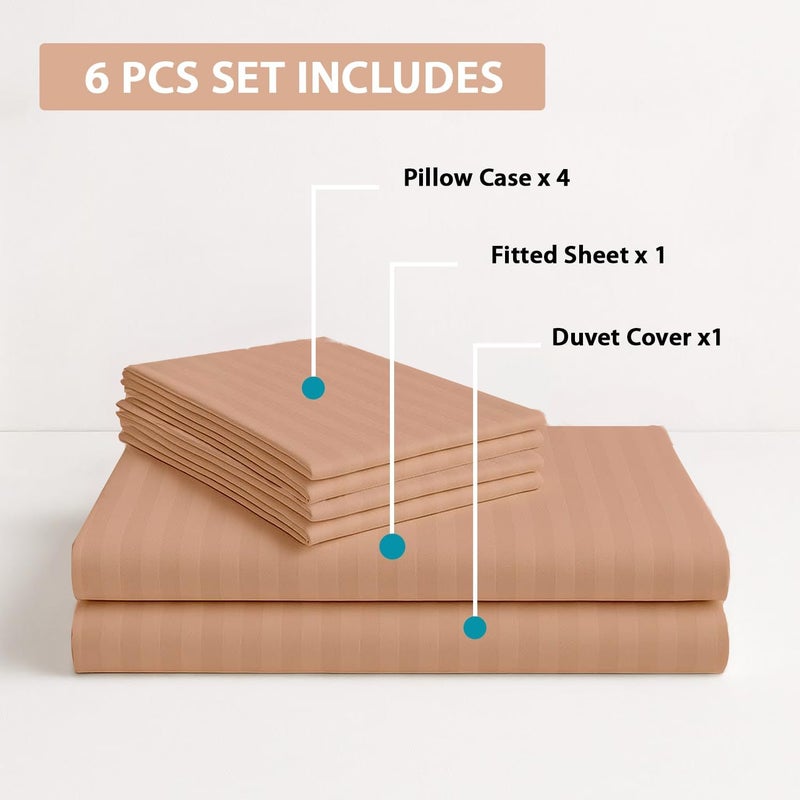 MOONCEE 6Pcs Bed Sheet King Size Set With Duvet Cover 220x240 Microfiber Bed Sheets Bedding Set Includes 1 Fitted Sheet, 1 Quilt Cover & 4 Pillows Cases (Peach, 6Pcs Duvet Cover Set- King) - Image 5
