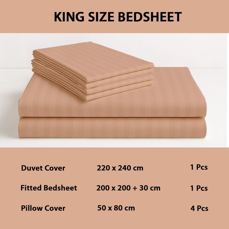 MOONCEE 6Pcs Bed Sheet King Size Set With Duvet Cover 220x240 Microfiber Bed Sheets Bedding Set Includes 1 Fitted Sheet, 1 Quilt Cover & 4 Pillows Cases (Peach, 6Pcs Duvet Cover Set- King) - Image 3