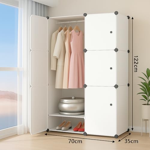 LUHI Plastic Wardrobe for Kids Clothes – Easy to Use Anti-Skid & Non-Slip Effective Professional, Plastic Cupboard for Kids, Foldable Almirah, Collapsible Wardrobe (White HJ1, 6-Shelf-6-Door) - Image 3