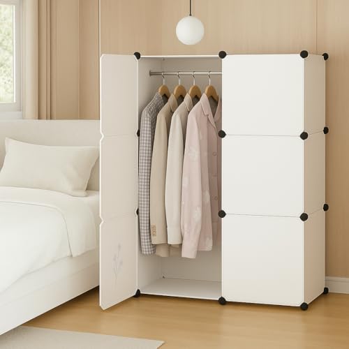 LUHI Plastic Wardrobe for Kids Clothes – Easy to Use Anti-Skid & Non-Slip Effective Professional, Plastic Cupboard for Kids, Foldable Almirah, Collapsible Wardrobe (White HJ1, 6-Shelf-6-Door) - Image 1
