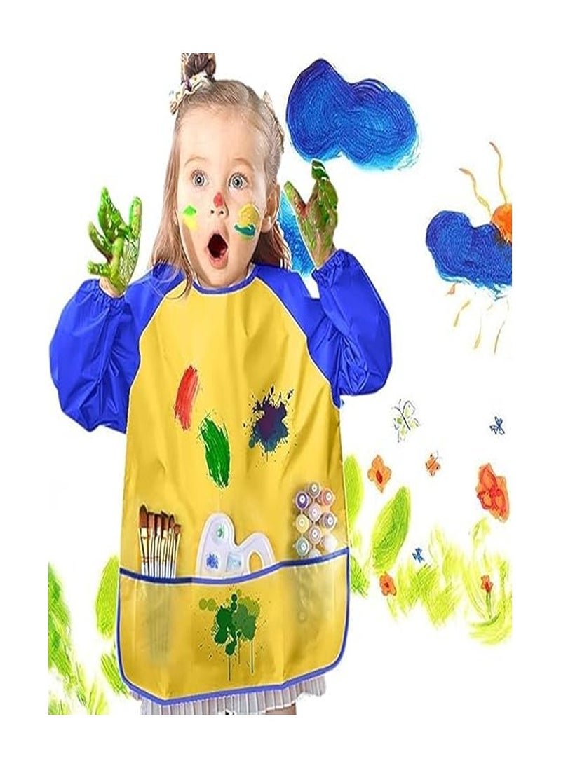 Keep Smiling Smart Kids Painting Apron, Craft Apron, 2-8 Years, Waterproof Kids Aprons for Painting Long Sleeves, Color: Yellow  - Image 2