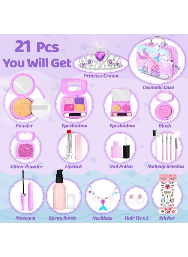 LBMT Pretend Play Makeup Kit for Toddlers Toys,Safe Washable & Non-Toxic Kit Toys for Girls with Beauty Mermaid Box,Toy Mermaid Makeup for Kids, Birthday/Party Gifts Toys for 3 4 5 6 7+ Year Old Girls - Image 2