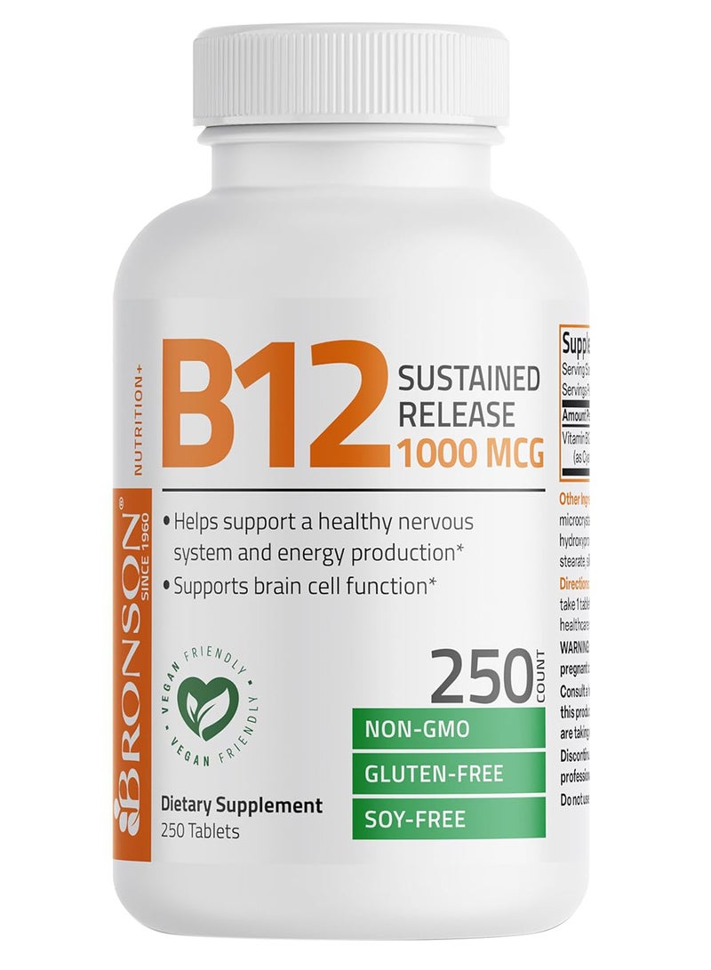 برونسون فيتامين ب12 1000 ميكروجرام لوظيفة الدماغ وإنتاج الطاقة، 250 قطعة - Image 1