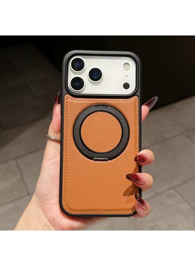 Suitable for iPhone 17 Pro MAX leather magnetic protective case, anti drop and anti vibration protection, brown color - Image 1