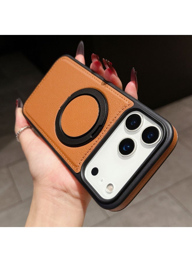 Suitable for iPhone 17 Pro MAX leather magnetic protective case, anti drop and anti vibration protection, brown color - Image 3