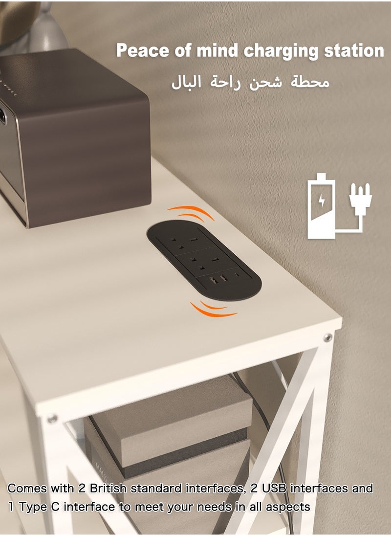 AnneFish - 100*35*90cm Console Table with Power Outlet Adjustable Sofa Table with  Storage Shelf and Entryway Table for Couch Hallway Entrance Living Room - Image 1