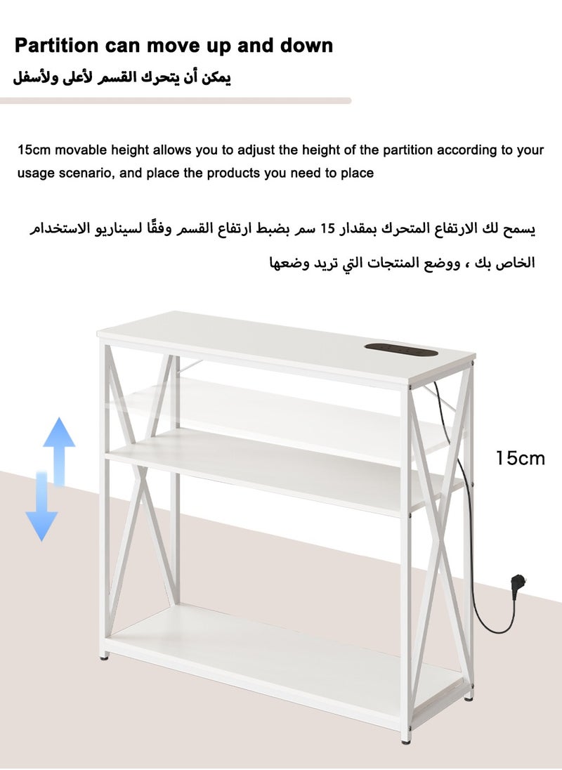 AnneFish - 100*35*90cm Console Table with Power Outlet Adjustable Sofa Table with  Storage Shelf and Entryway Table for Couch Hallway Entrance Living Room - Image 1