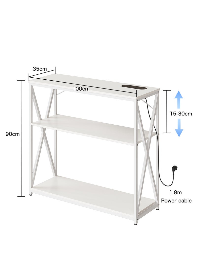 AnneFish - 100*35*90cm Console Table with Power Outlet Adjustable Sofa Table with  Storage Shelf and Entryway Table for Couch Hallway Entrance Living Room - Image 1