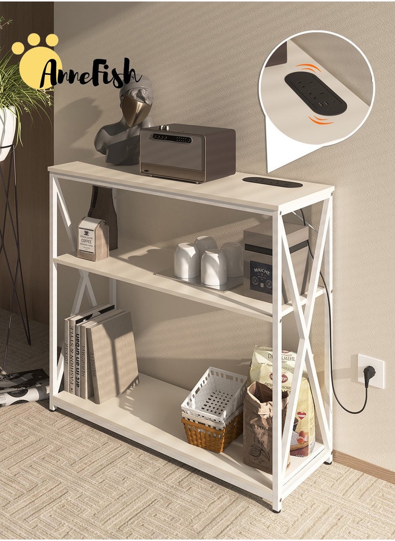 AnneFish - 100*35*90cm Console Table with Power Outlet Adjustable Sofa Table with  Storage Shelf and Entryway Table for Couch Hallway Entrance Living Room - Image 1