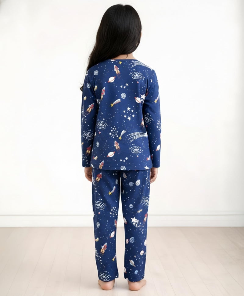 Anthrilo Pajama T-Shirt Set for Girls | Kids Night Suit for Girls | Nightwear | 100% Cotton Pyjama Set Solar System Fun Dreams Print Blue | Long Sleeve T-Shirt and Pajama | 12-13 Years - Image 3
