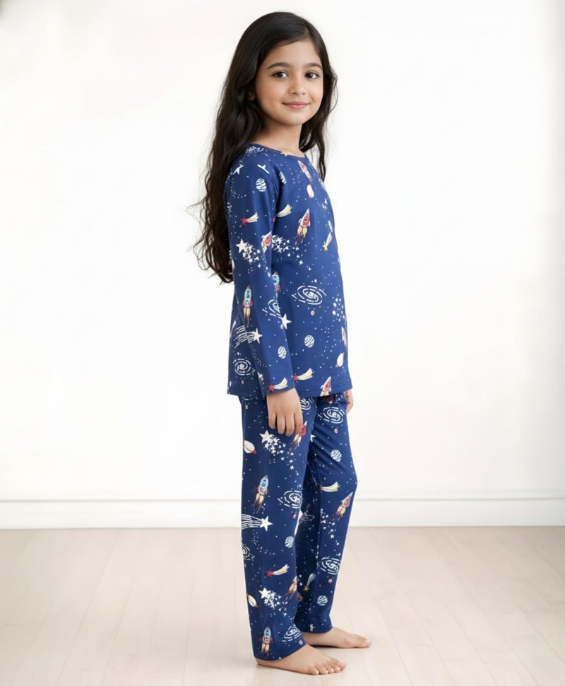 Anthrilo Pajama T-Shirt Set for Girls | Kids Night Suit for Girls | Nightwear | 100% Cotton Pyjama Set Solar System Fun Dreams Print Blue | Long Sleeve T-Shirt and Pajama | 12-13 Years - Image 4