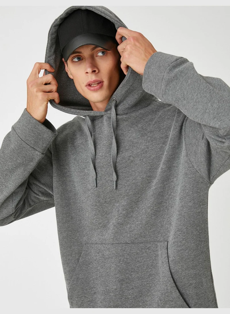 KOTON Basic Hoodie Pocket Detailed
